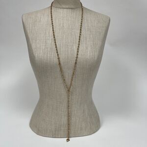Gold-tone Beaded Floral Long Necklace